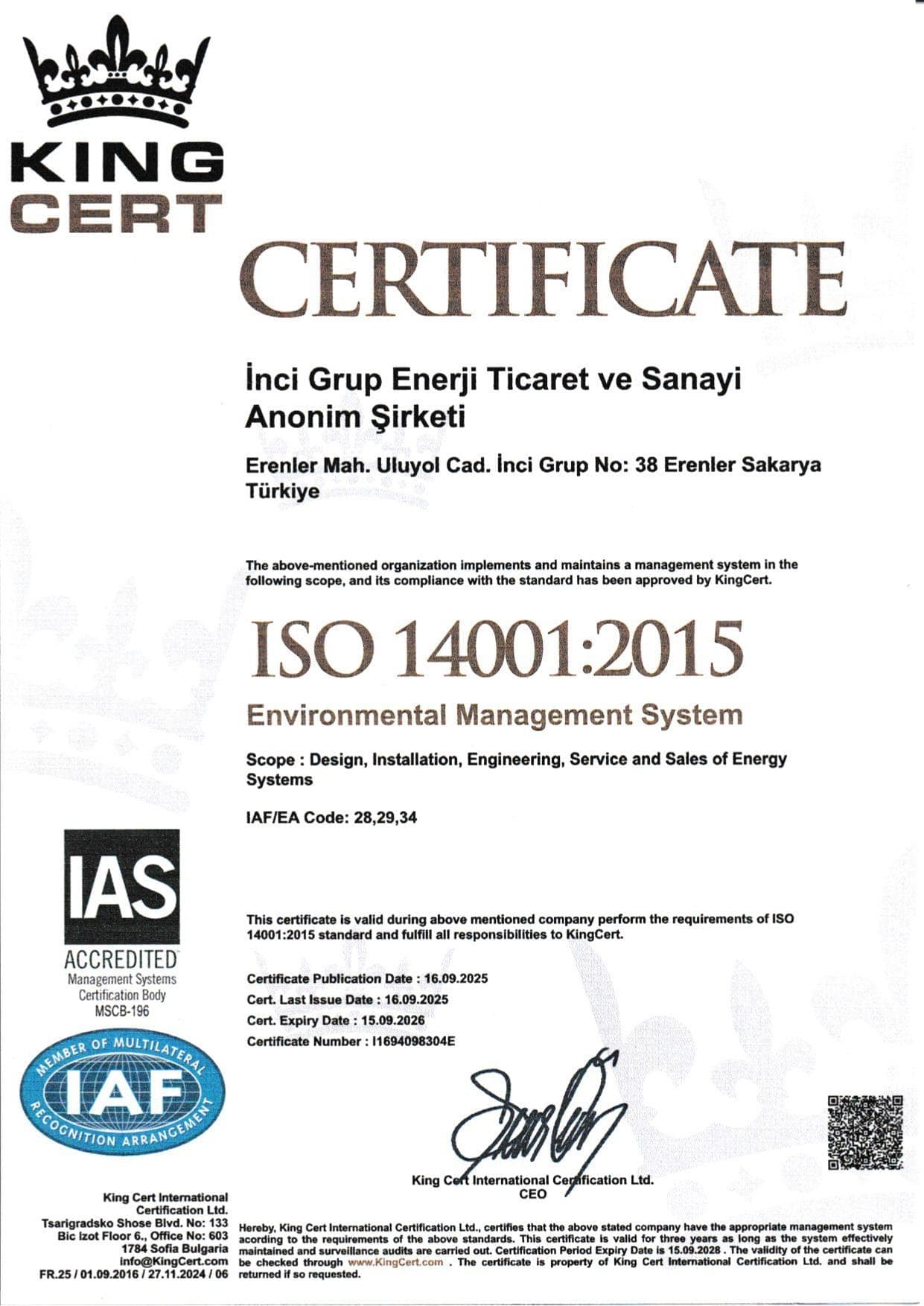 ISO 14001:2015 İngilizce Sertifika